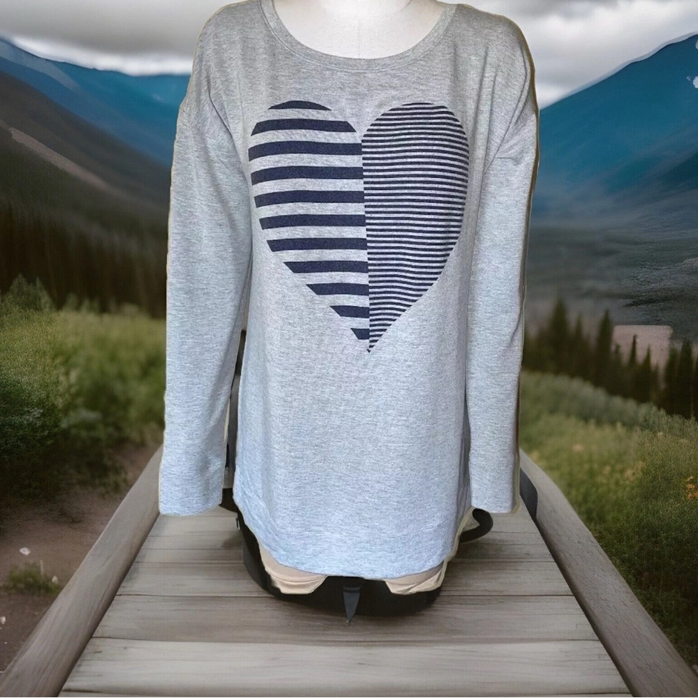 A Pea in the Pod Gray Blue Long Sleeve HEART Shirt NEW NWT